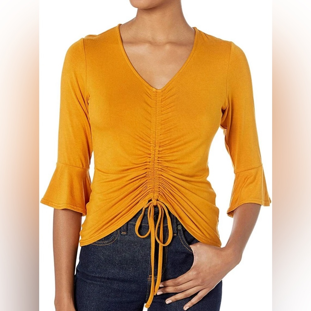 Nanette Lepore Ruched Front Viscose Jersey Top Oxford Gold Size Small